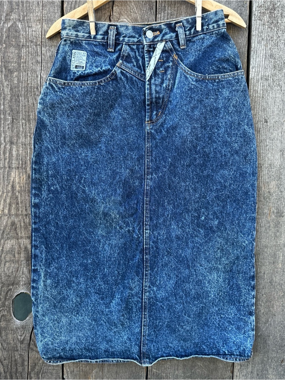 VTG Jordache Midi Denim Pencil Skirt Acid Wash 27" Waist Small